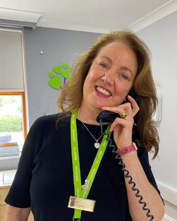 Smiling woman answers the phone